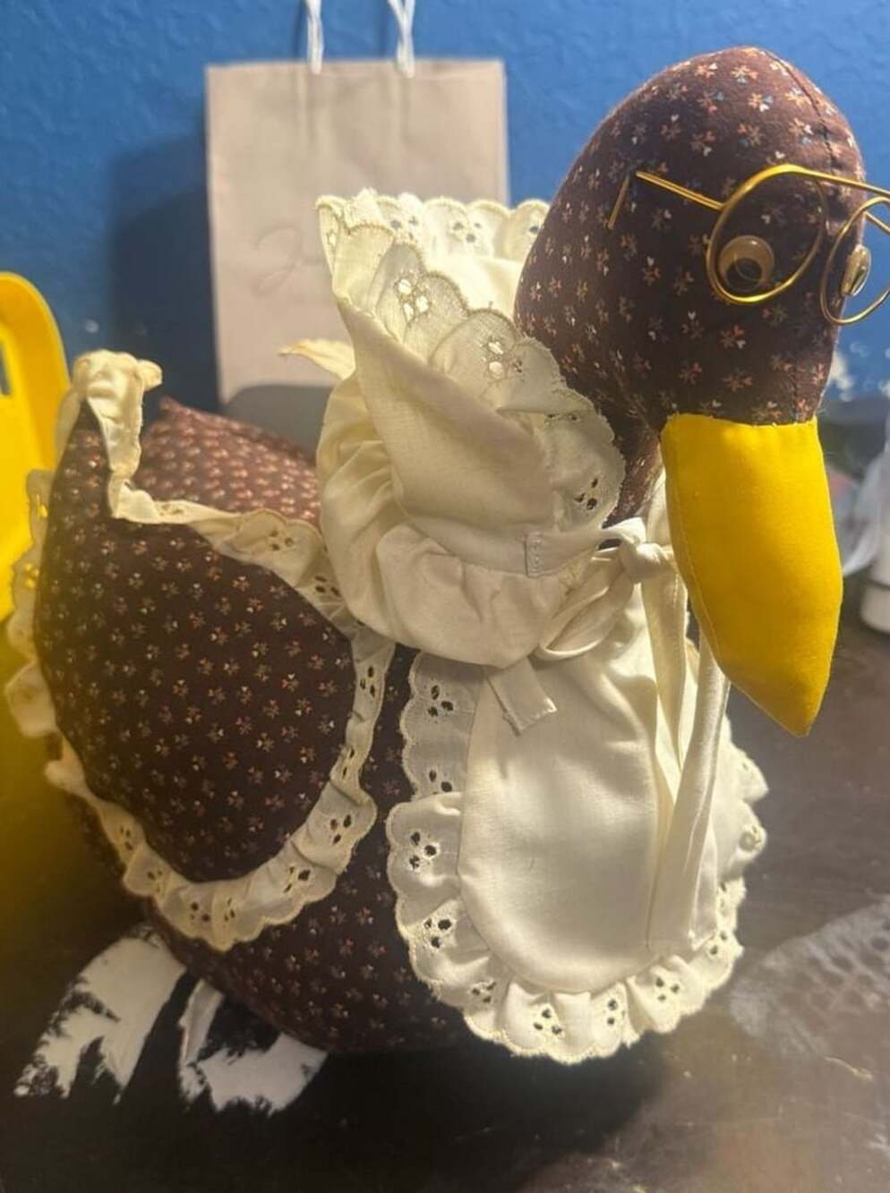 Mother Goose Hand Sewn Fabric Doll Glasses Apron Grandmacore Folk Art Country De